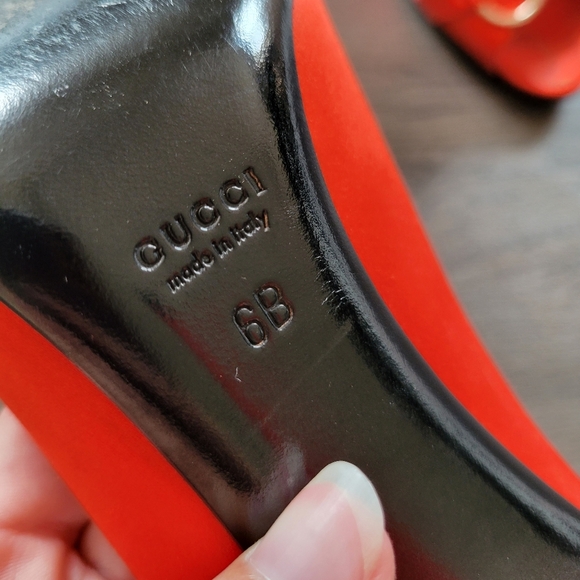 Gucci Orange Gold Horsebit Leather Peep Toe Heels Size 6 - Picture 9 of 13